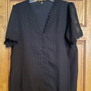 Elegant Black Lace Trim Blouse